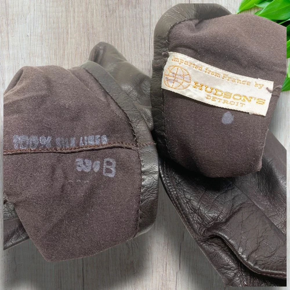 Lot 2 x Vintage Hudson's Kid Leather Gauntlet Gloves France Sz 6 Silk Lined